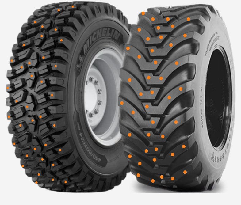 iGrip layout on a winter tire on the left and an industrial tire on the right